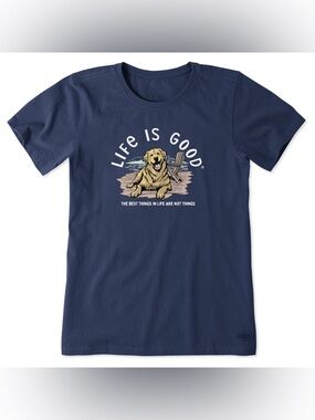 LIFE IS GOOD BEST THINGS GOLDEN DOC SHORT SLEEVE CRUSHER TEE BLUE/GRAY MEN’S XXL